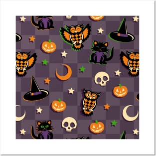 Vintage Style Halloween Pattern Posters and Art